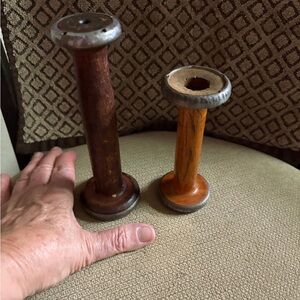 Vintage Wooden Spool Set with Silver Accents